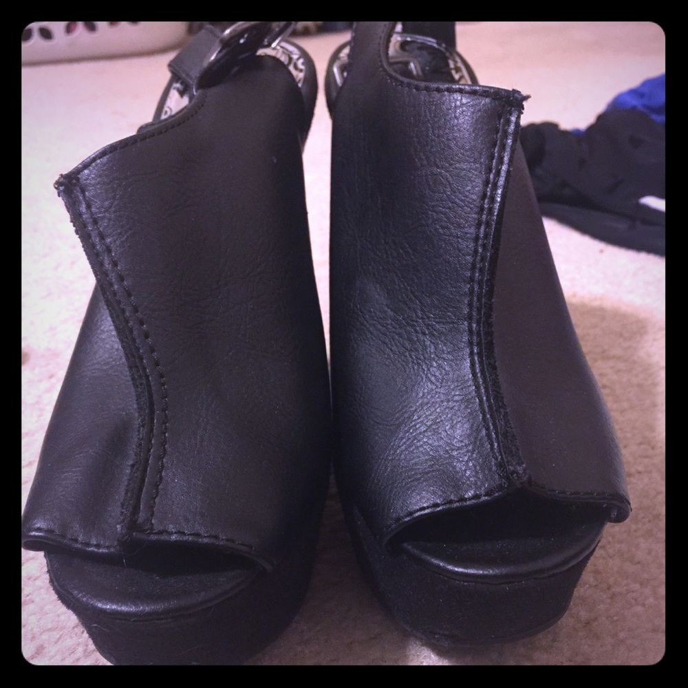 Black Peep Toe Wedges